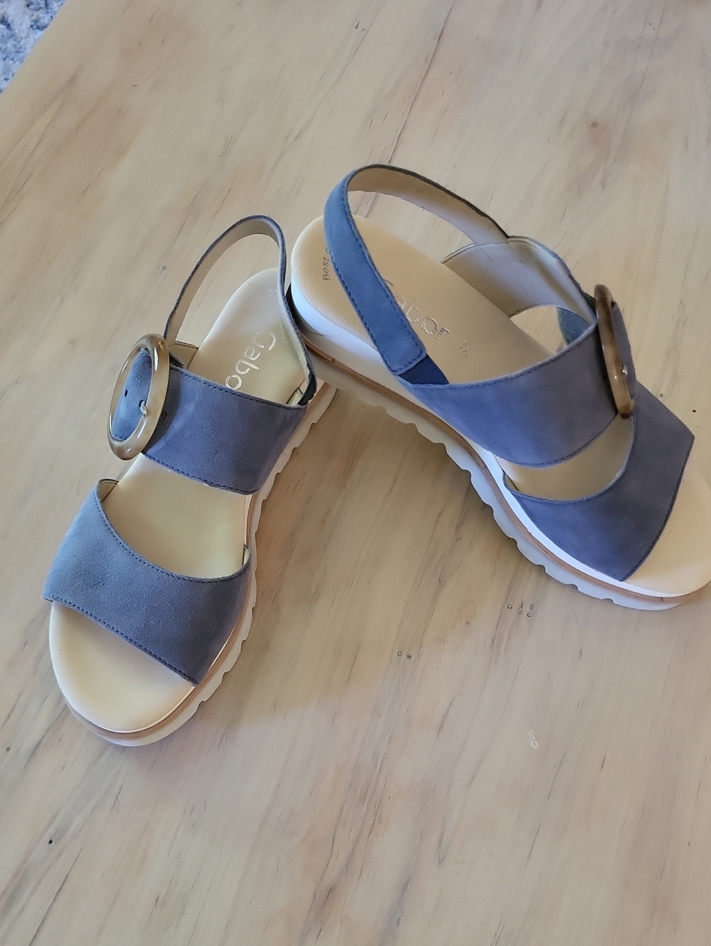Gabor Blue Suede Slingback Sandals with Large Buckle